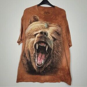 The Mountain orange brown angry bear wilderness animal short sleeve Size xl